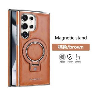 เคสหนังยึดอัลลอย180 ° สำหรับ Samsung Galaxy S24ฝาครอบเคสกันกระแทกแบบชุบที่วางแหวนแม่เหล็กเฉียบ S23เป็นพิเศษ