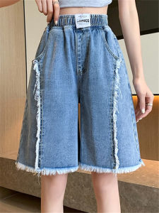 High Waist Wide Leg Jeans Shorts Womens Spring Summer New Style Five Parts Loose Fit Elastic Waist plus Size Denim Skinnies