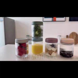 1PCS Airtight Glass Fresh-Keeping Jar | Leakproof Food Storage Container Vertical Striped Canister for Overnight Oats Nuts Snake