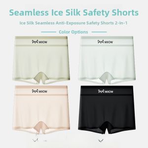 MiiOW | Womens Ice Silk Cool Feeling Flat Angle Underwear Breathable Thin Non-Rolling Safety Shorts Summer Bottoms Anti-Light