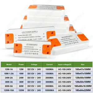 AC220V LED Driver Transformer 120W 60W 36W 24W 18W 12W DC 12V 24V Power Supply Adapter 1A 2A 3A 5A 10A for LED Strip Light Lamp
