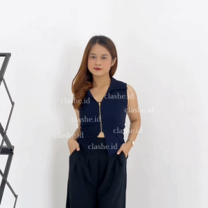 Lucia Tank Top Polo Rib Knit Resleting Depan - Atasan Tanpa Lengan Wanita Basic OOTD by Clashe