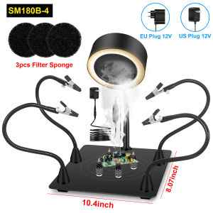 Toolour 12W Welding Smoking Device with 3 Color LED Light 4 Flexible Arms 4 PCB Holder Welding Workbench for Solder Repair