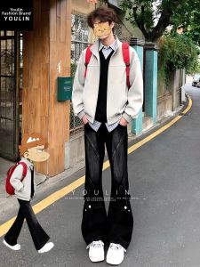 YOULIN | Black Deconstructed Mens Jeans Straight Narrow Flared