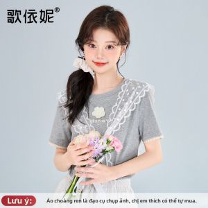 HEYINI | Áo Thun Tay Ngắn Màu Xám Thời Trang Mùa Hè