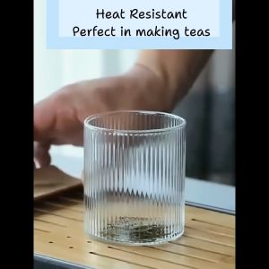 Premium Quality Glassware Drinking Glass Cup Hot Cold Beverages Textured Design Stripes Body Heat Resistant Perfect Gift