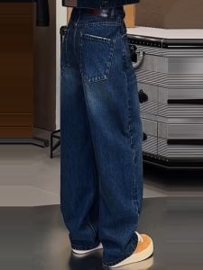 กางเกงยีนส์ทรงตรงบุขนแกะหนาสำหรับผู้หญิง กางเกงขายาวเอวสูงทรงหลวม กางเกงขายาวทรงหลวมสำหรับฤดูใบไม้ร่วงและฤดูหนาว