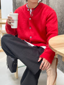 DAVID&ME | Red Chinese Zodiac Year Round Neck Knitted Cardigan