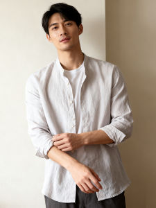 Germish Linen Shirt Mens Long Sleeve Loose Fit Solid Color Simple Top Summer Fashion Urban Style Daily Wear Big Size