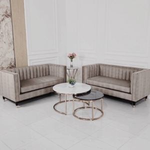 Set Sofa Tamu Meja Stainless Top Marmer Putih & Hitam