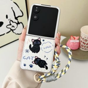 Ultra-Thin Xiaomi MixFlip Cartoon Leather Texture Foldable Screen Phone Case Womens Style with Hand Rope Protection Shell