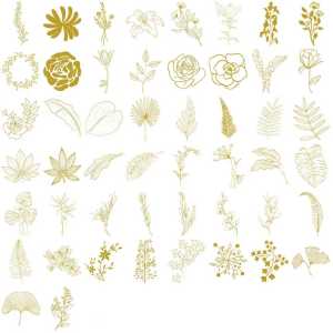 50pcs Golden Floral Stickers Elegant Botanical Design Journaling Phone Case Laptops Guitar Decorations DIY Scrapbooking Supplies