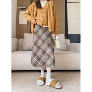 กระโปรงสั้นทรงเอเอวสูง ผ้าขนสัตว์หนา ทรงสก็อต ทรงเข้ารูป แฟชั่นฤดูใบไม้ร่วงและฤดูหนาวสำหรับผู้หญิง
