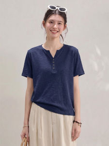 V.C.I | Loose Fit Slimming V-Neck Half-Open Collar T-Shirt