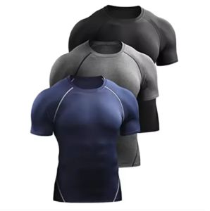 2023 mampatan T Shirt lelaki sukan musim panas berjalan T-Shirt elastik cepat kering sukan Tops Tee Athletic Gym Workout Shirts lelaki