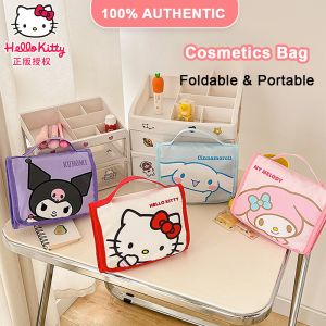 100% Authentic Sanrio Hello Kitty Cosmetics Bag Storage Bags Foldable Cartoon Travel Portable Handbag for Girls Large Capacity Kuromi Birthday Gifts Cinnamoroll Melody W3172-1268