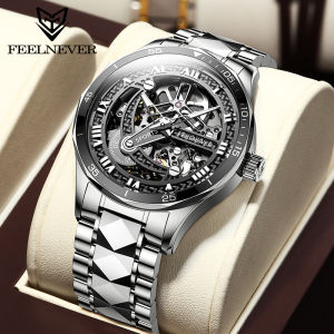 FEELNEVER New Gold Hollow Skeleton Automatic Watch for Men Fashion Business Diver Watch Men Sapphire Mens Mechanical Wristwatch