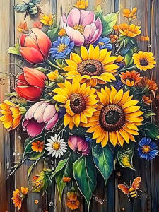 Bộ Tranh Kim Cương Đầy Đủ Hoa Hướng Dương Hoa Tulip - Bộ Tranh Thêu Hoa Hoàn Chỉnh Làm Thủ Công Quà Tặng Phong Cách Hiện Đại Hình Vuông/tròn Chất Liệu Nhựa 1000 Mảnh