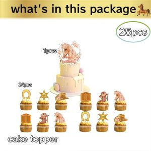 Miniso | Horse Theme Party Decoration Tableware Tablecloth Cup Plate Napkin Gift Bag Balloon Horse Cake Topper Kids Party Favors Supplies