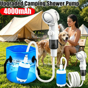 Upgraded Portable Electric Camping Shower Pump Rechargeable 4000mAh with Digital Display Hose And Hook for Beach Dormitory