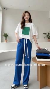 Korean style drawstring wide leg pants womens high waist loose straight casual all-match trousers p77