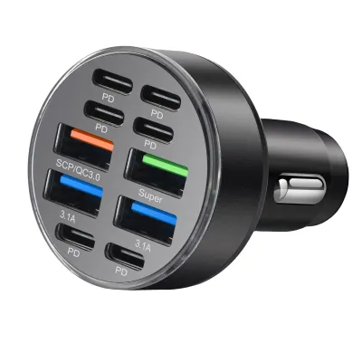 350W 10 Ports Car Charger Fast Charging PD QC3.0 USB C Car Phone Charger Type C Adapter in Car For iPhone Samsung Huawei Xiaomi