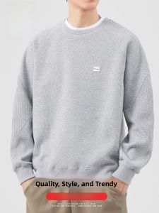 ROMON | Loose Fit Long Sleeve Round Neck Casual Sweatshirt Fashionable Urban Style Pure Color Patchwork T-Shirt Mens Top Trendy F