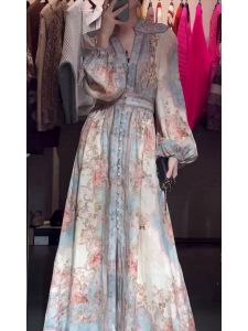 Mensou Euro Style Spring Fashion High End Elegant Design Sensation Waist Cinched Floral Print Base Layer Dress