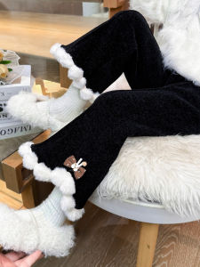 Thickened Fleece Bell Bottom Pants for Girls Winter New Style Childrens Integrated Velvet Slim Long Trousers Ball Mouth