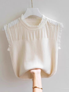 chaqi | White Strapless Knitted Vest Womens Autumn Winter Inner Wear Base Shirt Spring Summer Outerwear Half High Collar Sleeveless Knitwear