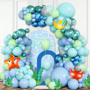 122-Piece Ocean-Themed Party Balloon Arch Kit Light Blue Teal Lime Green Balloon Garland with Metallic Latex Balloons Blue and Green Balloon Garland Suitable for Ocean Creature-Themed Birthday Party Shower Decorations