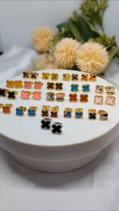 Anting Clover Titanium Stud Earrings Wanita Giwang Daun Semanggi Perhiasan Pesta Cooper Anti Karat Anti Hitam Perhiasan Berlapis Emas 18K Gold Aksesoris