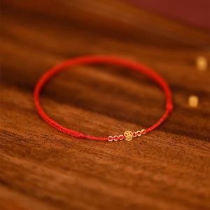 Gold Plated Money Coin Rope Bracelet Lucky Charm Mens Foot Chain Fashion Jewelry Good Luck Bead Red String Couple Accessory