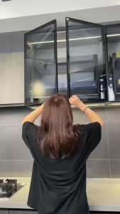 Haiigen Aluminum Alloy Pull Down Kitchen Storage Cabinet With Strong Load Bearing Storage Cabinet