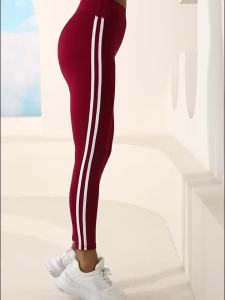Side stripe two-bar printed slim-fit womens yoga fitness pants for outdoor running high-waisted butt-lifting shaping leggings.