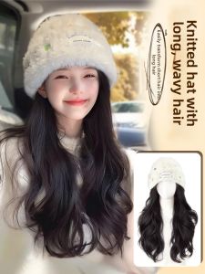 Realistic Big Wave Curl Wig Hat Knit