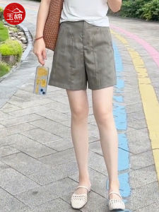 Quần Short Vải Lanh Tencel Cạp Cao Mùa Hè 2025 Cho Nữ Quần Ống Rộng Thường Ngày Quần Dài Năm Điểm Quần Dài Thoải Mái