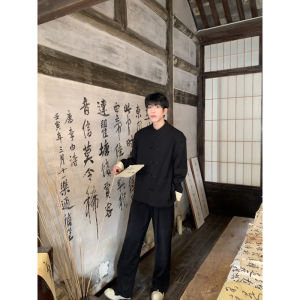 New Chinese Style Mens Suit Traditional Stand Collar Zhongshan Coat Wedding Engagement Set High End Feeling Handsome Ancient Wind