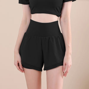 High Waist Summer Shorts Quick Dry Yoga Running Pants Three Quarters Length Sporty Loose Fit Fake Two Piece Anti Light