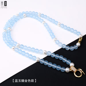 Thai Amulet Chain Blue Chalcedony Thangka Amulet Necklace Fresh Pearl Necklace Quick Release Buckle