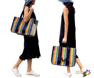 กระเป๋าสายรุ้งใบใหญ่BIG SHOPPING BAG กระเป๋าสะพายข้างกระเป๋าใส่โน๊ตบุ๊คกระเป๋าถือกระเป๋ากระสอบกระเป๋าช้อปปิ้งกระเป๋าToteกระเป๋าใส่เอกสาร