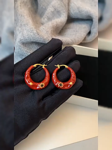 GL 18K GOLD Fashion Red Large Circle Personalized Temperament Earrings ES63733