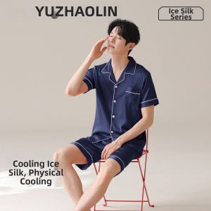 Yuzhaolin | Ice Silk Cool Sensation Mens Summer Sleepwear Shorts and T-shirt Set