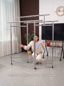 SPACEMADER Drying Rack Stainless Steel Clothes with weels Rack Heavy Duty Foldable telescopic Movable Laundry Rack Sampayan Outdoor