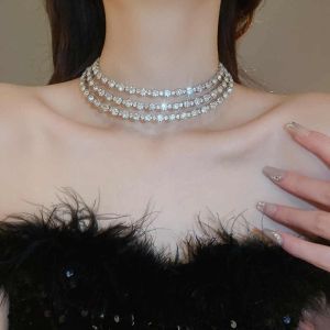 Three-layer Zircon Full Diamond Necklace Korea Fashion Elegant Bridal Wedding Jewelry Accessories