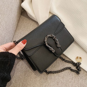 Fashionable Chain Link Womens Bag Soft PU Leather Korean Style Casual Crossbody Bag Magnetic Buckle Closure Pure Color
