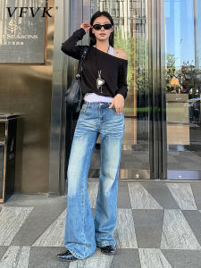 American Retro Low Waist Flared Straight Leg Denim Jeans Womens Autumn Winter Loose Wide Leg Pants Cotton Polyester Blend