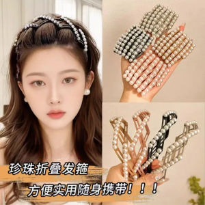 Foldable Bead Hairband Womens New 2024 Face Wash Hairband Fringe Forehead Hair Fixed Summer Headwear Korean Style Fresh out
