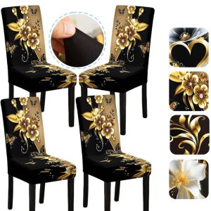 ปลอกหุ้มเก้าอี้ทานอาหารแบบพิมพ์ลาย 4/6 ชิ้น ปลอกหุ้มเก้าอี้ทานอาหารแบบยืดได้ ปลอกหุ้มเก้าอี้พาร์สันส์ ผ้าสแปนเด็กซ์ ซักเครื่องได้ ของตกแต่งบ้าน