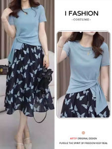 Shalldoer | Summer Beautiful Womens Mini Skirt Set Slimming Short Sleeve T-Shirt Elastic Waist A-Line Half-length Skirt Fashionable Ensemble